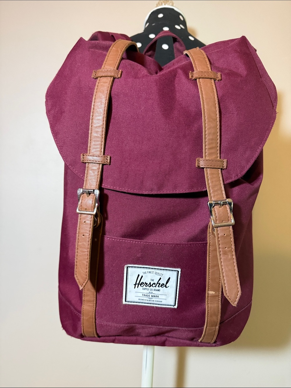 Herschel Supply Company Maroon Backpack with Tan Straps